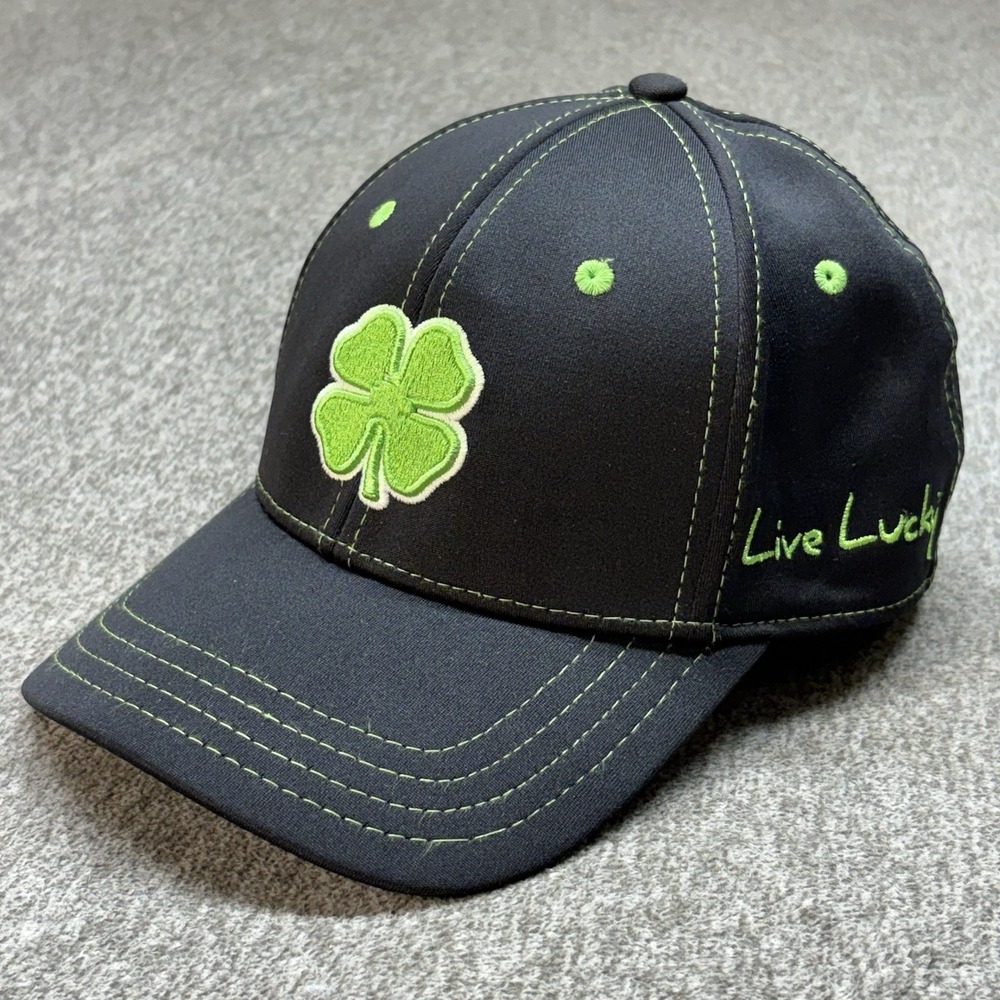 Black Clover Premium Clover Hat XS/S Live Lucky Fitted Golf Cap Black Green